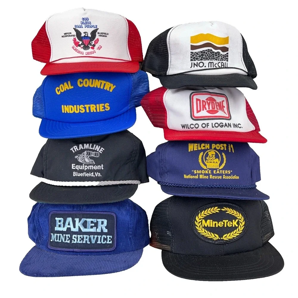 Vintage Trucker Hat Lot Snapback Cap 80s 90s USA Coal Mining Patch Logos Rope S5 - Picture 1 of 16
